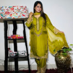 Elegant Olive Green Embroidered Three-Piece Suit